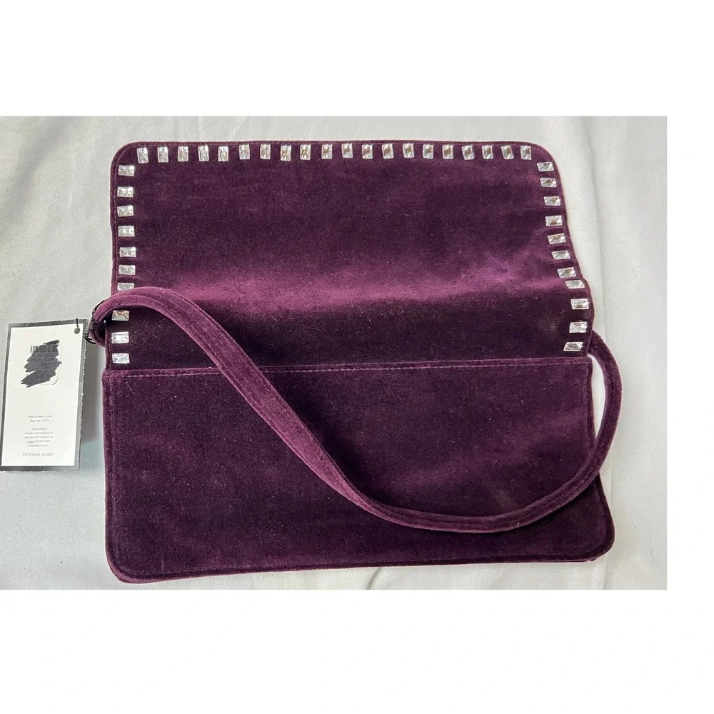 Victorias Secret Basic Instinct Purple Velvet Rhinestone Clutch Shoulder Bag NEW